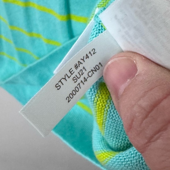 J. Crew factory linen blend teal with green stripe v neck sweater top Size Small - Picture 5 of 7